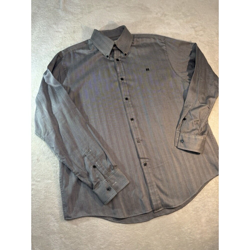 Men’s Michael Kors Button Down Shirt Gray Herringbone XL Long Sleeve